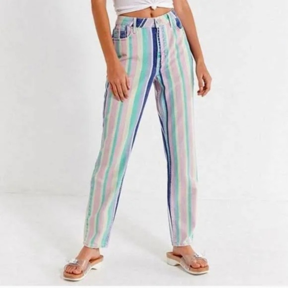 Urban Outfitters BDG Pastel Multi Colored Stripe High Rise Mom Jeans Size 32 NWT
